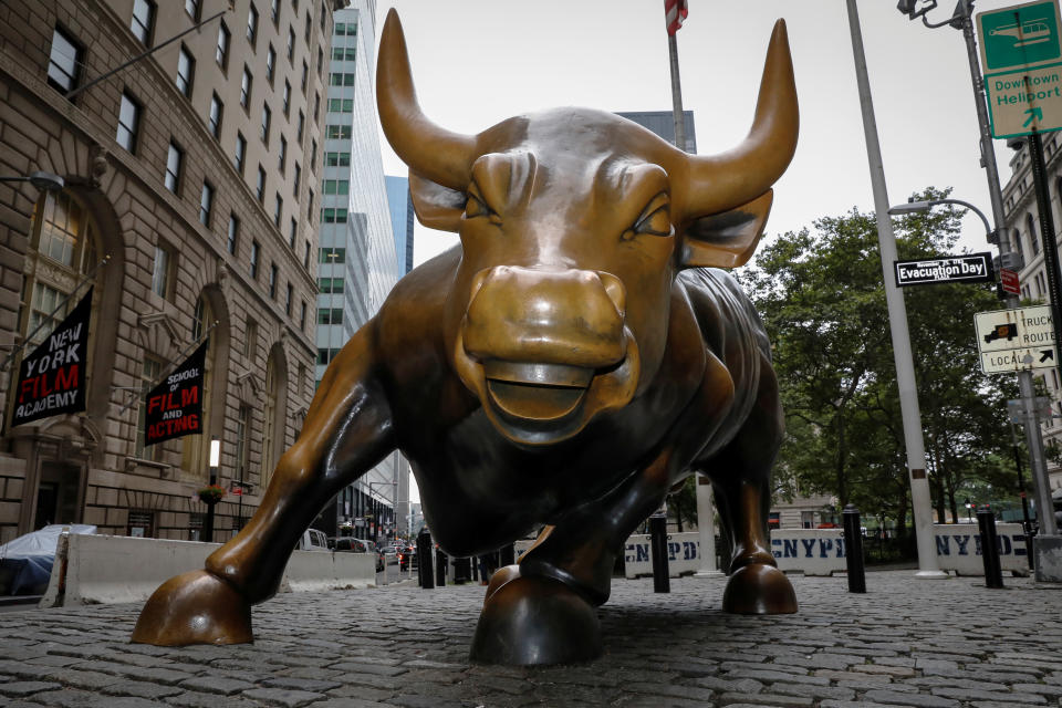 The Charging Bull statue, also known as the Wall St. Bull, is seen in the financial district of New York City.