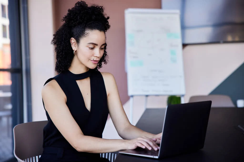 An investor reviewing her investment portfolio.