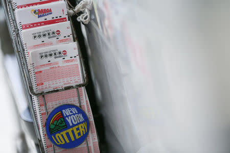 The Powerball tickets display at a newsstand in New York City, U.S., March 17, 2017. REUTERS/Jeenah Moon