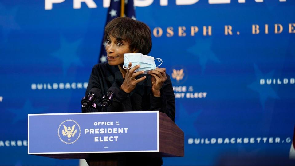 Mandatory Credit: Photo by Andrew Harnik/AP/Shutterstock (11088575w)Cecilia Rouse who President-elect Joe Biden nominated to serve as chair of the Council of Economic Advisers removes her face mask to speak at The Queen theater, in Wilmington, DelBiden, Washington, United States - 01 Dec 2020.