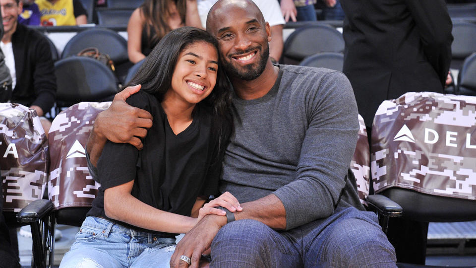 Kobe Bryant and daughter Gianna, pictured here at a Los Angeles Lakers game in 2019.