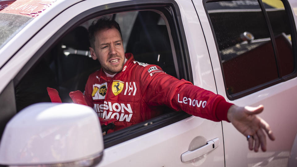 Sebastian Vettel after his crash. (Photo by Xavier Bonilla/NurPhoto via Getty Images)