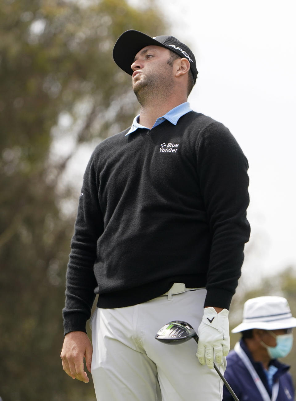 Jon Rahm, of Spain, reacts to his shot form the 12th tee during the second round of the U.S. Open Golf Championship, Friday, June 18, 2021, at Torrey Pines Golf Course in San Diego. (AP Photo/Jae C. Hong)