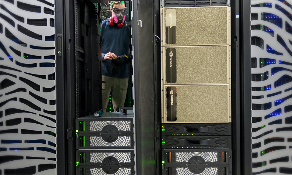 nvidia data center with nvidia units installed showing nvidia logo