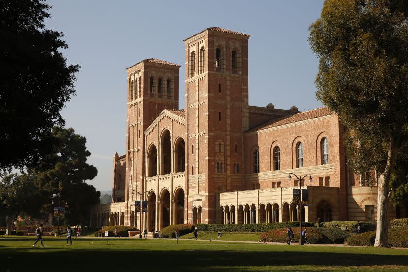 LOS ANGELES, CA - NOVEMBER 17: Royce Hall on the campus of the University of California, Los Angeles (UCLA) as UCLA lecturers and students celebrate after a strike was averted Wednesday morning. Lecturers across the UC system were planning to strike Wednesday and Thursday over unfair labor practices. UCLA on Wednesday, Nov. 17, 2021 in Los Angeles, CA. (Al Seib / Los Angeles Times).