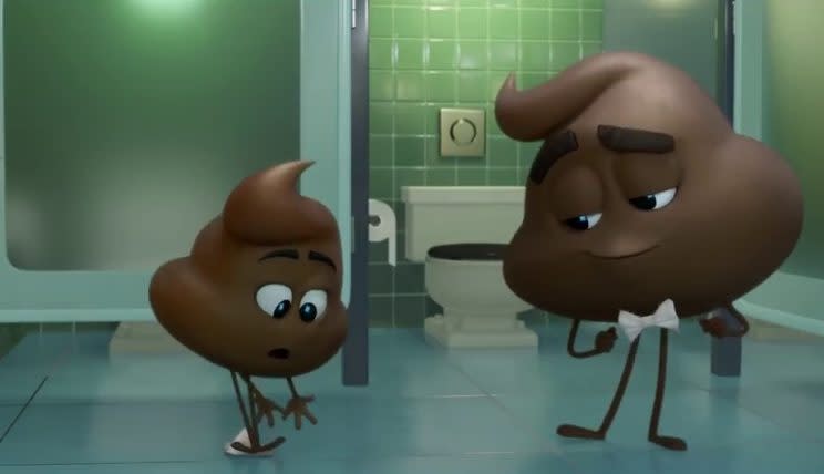 “We’re number two!” Poop (and Poop Jr?) in ‘The Emoji Movie’ (credit: Sony)