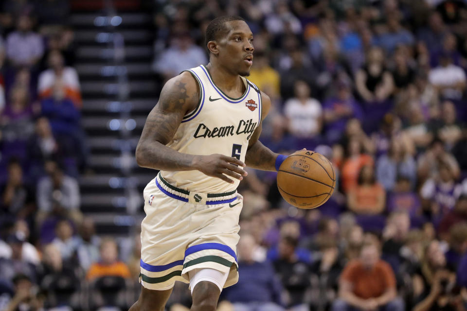 Eric Bledsoe tested positive for COVID-19 and didn't join his teammates in the Disney World bubble. (AP Photo/Matt York)