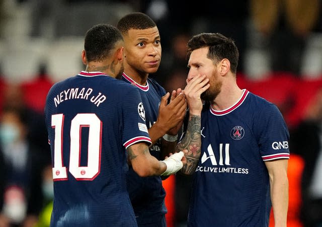 Neymar, Kylian Mbappe and Lionel Messi, l-r