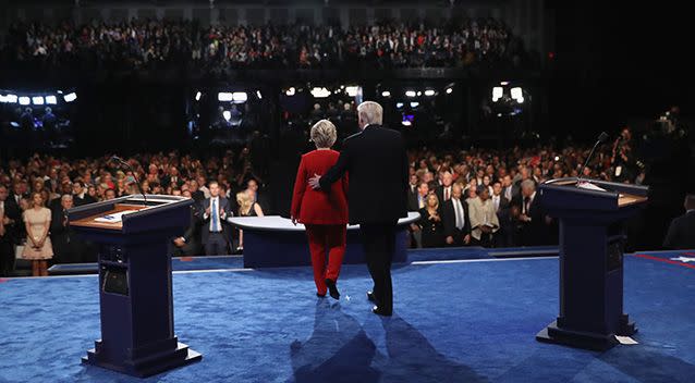 The two candidates shared the stage for the first time during the debate. Photo: Getty