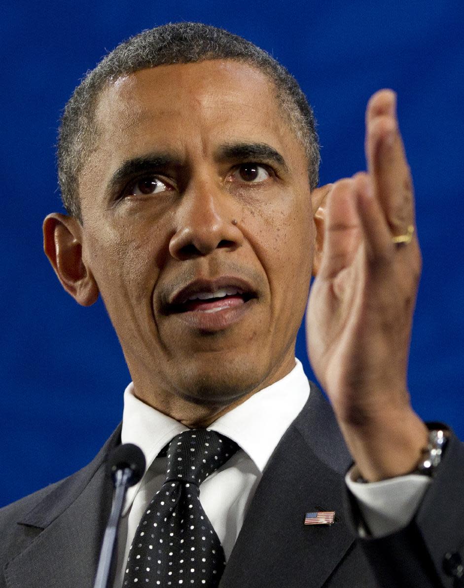 President Barack Obama speaks during a news conference at the G20 Summit, Tuesday, June 19, 2012, in Los Cabos, Mexico. (AP Photo/Carolyn Kaster)