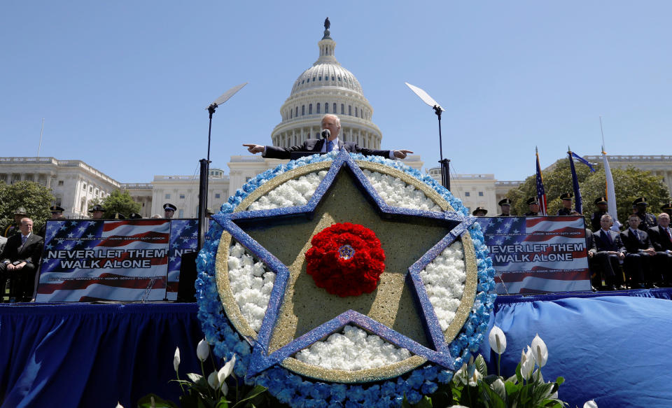 President Donald Trump speaks at the National Peace Officers Memorial Service on the West Lawn of the Capitol on May 15, 2017.