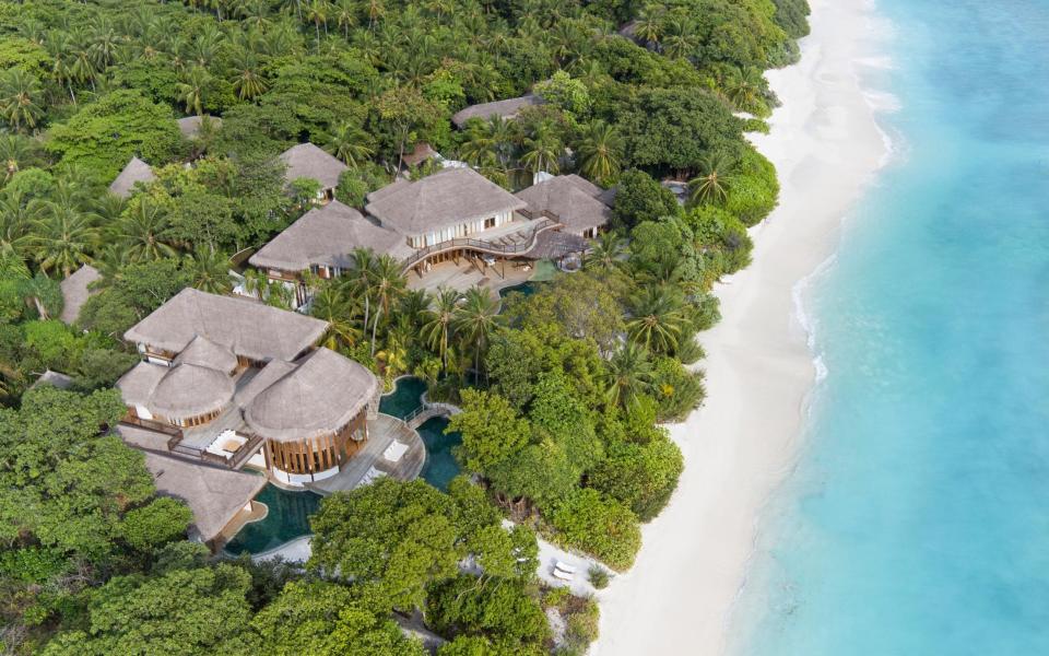 Villas hidden among the lush village at Soneva Fushi