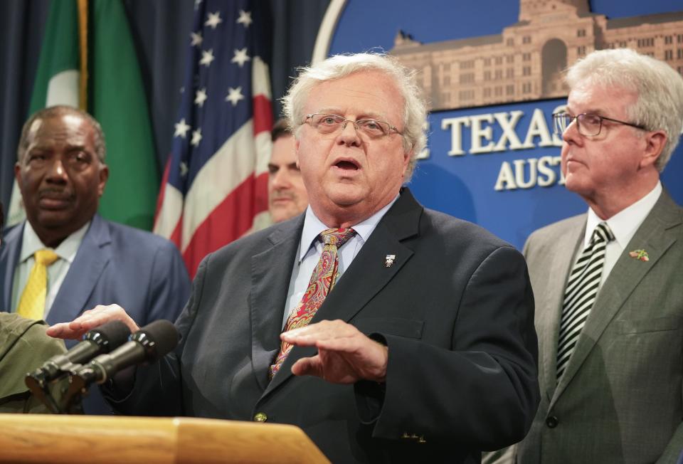 Sen. Paul Bettencourt, R- Houston, speaks at a news conference after the property tax relief bill SB 26 was passed by the Senate at the Capitol on Tuesday June 20, 2023.