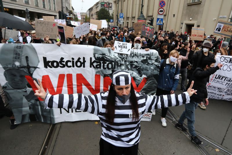 People protest against imposing further restrictions on abortion law in Krakow