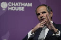 The Director General of the Atomic Energy Agency, Rafael Marino Grossi speaking at an event entitled ' A New Nuclear Order' at Chatham House in London, Tuesday, Feb. 7, 2023. (AP Photo/Alastair Grant)