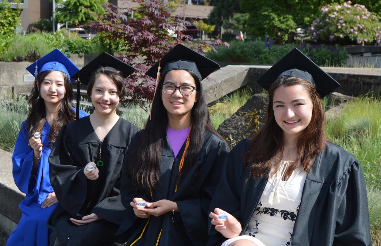 From left, Yeonwoo Jeong, Blanchet Catholic High School; An Nguyen, Sprague High School; Cady McManus, Summit Learning Charter; and Shelby Rose Long, West Salem High School are among 14 students receiving Salem's Service Honors Recognition in 2023.