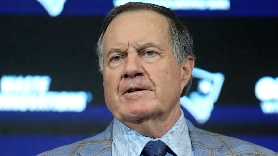 <em>Former New England Patriots head coach Bill Belichick faces reporters during a news conference, Thursday, Jan. 11, 2024. (AP Photo/Steven Senne)</em>