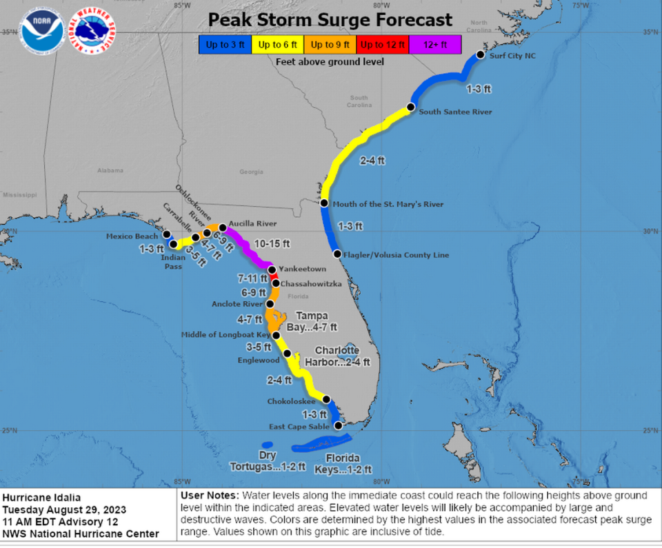 How much storm surge will Hurricane Idalia bring to Florida? See the