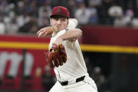 Arizona Diamondbacks pitcher Brandon Pfaadt throws against the Chicago Cubs during the first inning of a baseball game Wednesday, April 17, 2024, in Phoenix. (AP Photo/Darryl Webb)