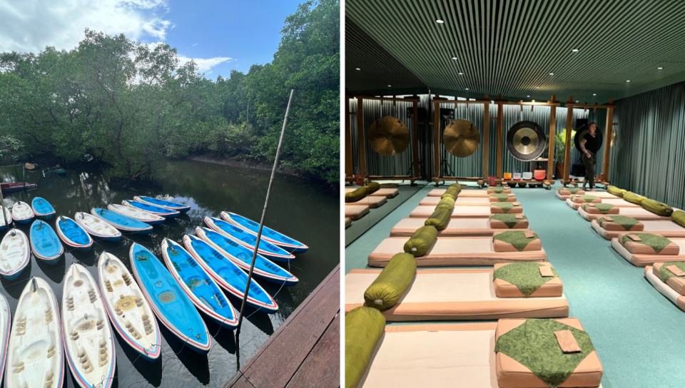 We paddled through Bali's mangrove to pick up trash before settling down for a sound bath experience. (Photo: Stephanie Zheng)