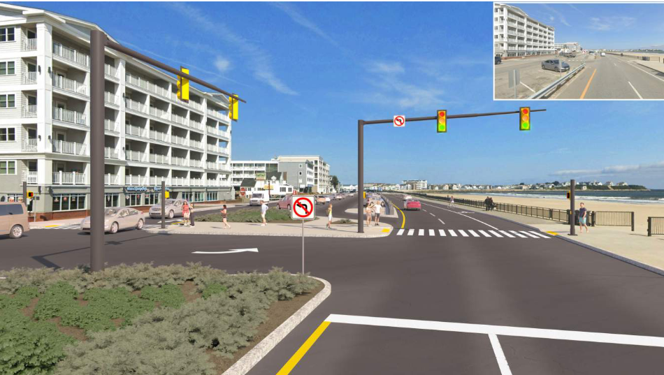 Department of Transportation officials presented proposed plans for a reconstruction of Ocean Boulevard to the public Tuesday. Pictured is a proposed stop light at Highland Avenue, a main entrance from Route 101 to the beach.