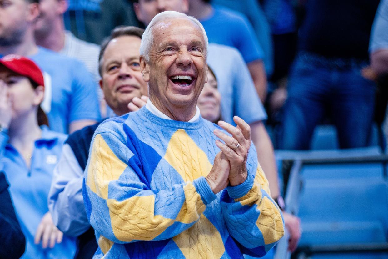 Former UNC Tar Heels Head Coach Roy Williams before the March 2, 2024, matchup between North Carolina and the N.C. State Wolfpack at Dean E. Smith Center. Williams is the featured guest at “Homecourt: A Conversation with Coach Roy Williams,” scheduled for June at Felton J. Capel Arena on the campus of Fayetteville State University. The event is co-sponsored by Fayetteville Area Habitat for Humanity and the FSU Athletic Department.