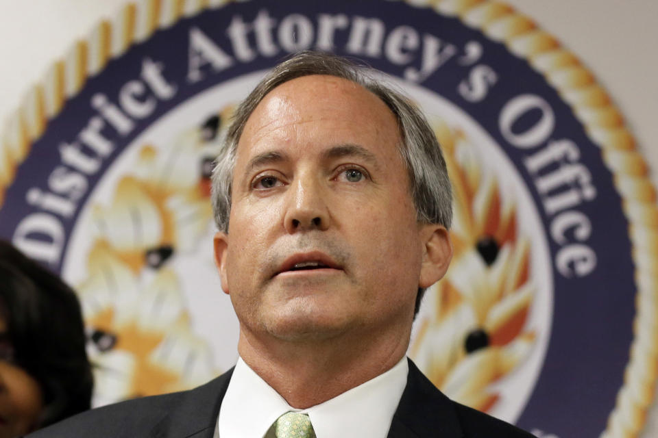 FILE - Texas Attorney General Ken Paxton speaks at a news conference in Dallas on June 22, 2017. After years of legal and ethical scandals swirling around Texas Republican Attorney General Paxton, the state’s GOP-controlled House of Representatives has moved toward an impeachment vote that could quickly throw him from office. (AP Photo/Tony Gutierrez, File)