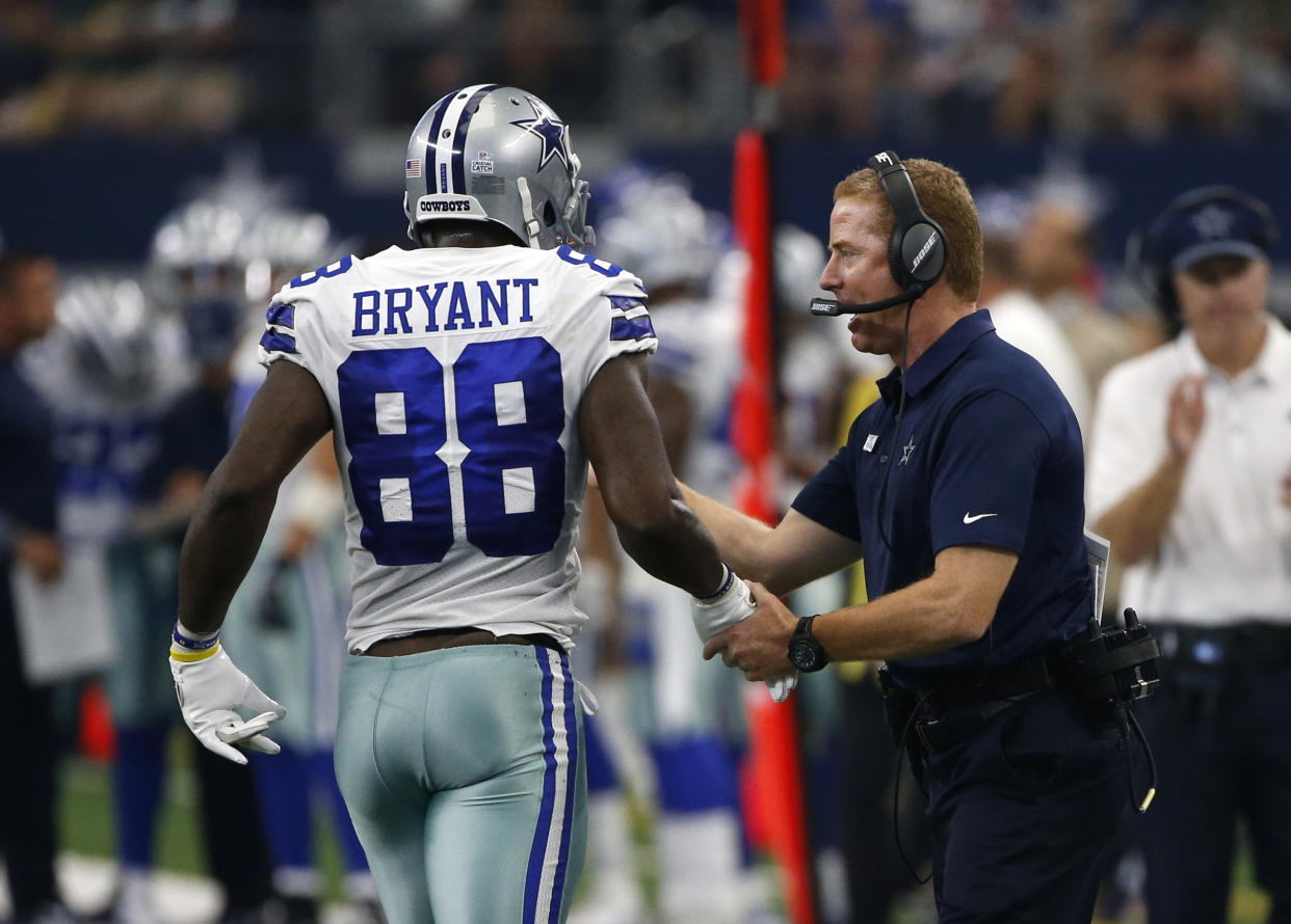Dallas Cowboys wide receiver Dez Bryant (88) and coach Jason Garrett will try to lead the team back from a 2-3 start this season. (AP)