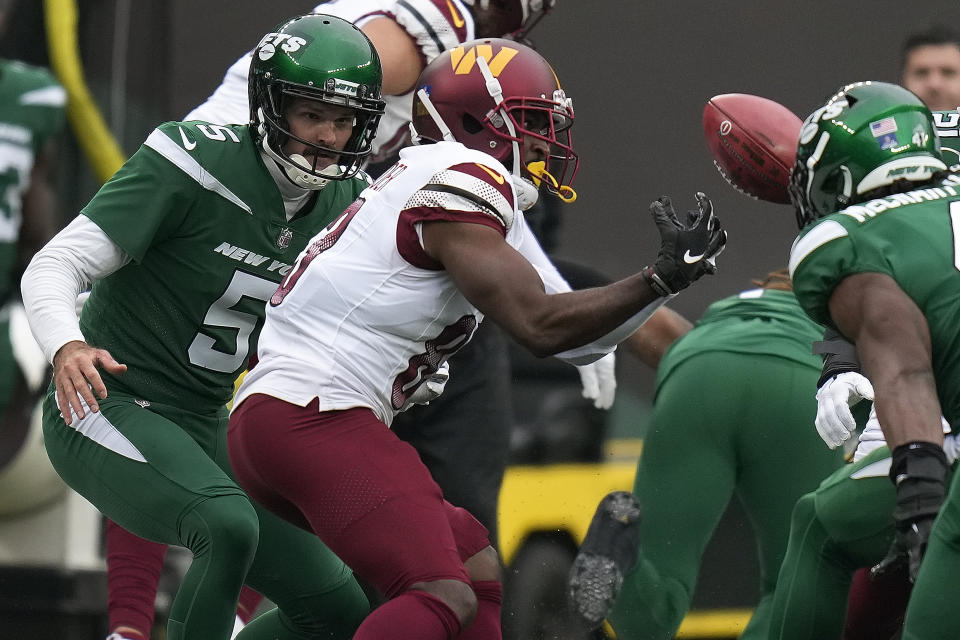 Commanders wide receiver Jamison Crowder had one of the more unique fumbles you'll ever see. (AP Photo/Seth Wenig)