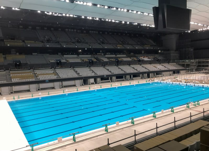 Vista interior del Centro Acuático de Tokio, sede de los Juegos Olímpicos y Paralímpicos de Tokio 2020 para los eventos de natación y salto, en Tokio