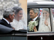 <p>Both brides had dad Michael Middleton by their sides when they arrived to their weddings — but they had one small difference. Pippa arrived in a chauffered sedan-style car while Kate rode in on a vintage convertiable. </p>