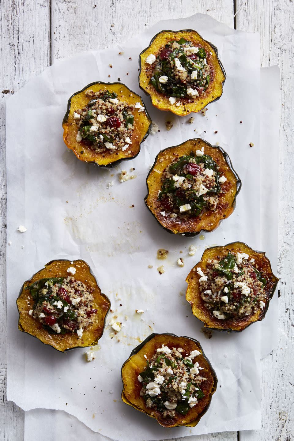 Quinoa-Stuffed Acorn Squash With Cranberries and Feta