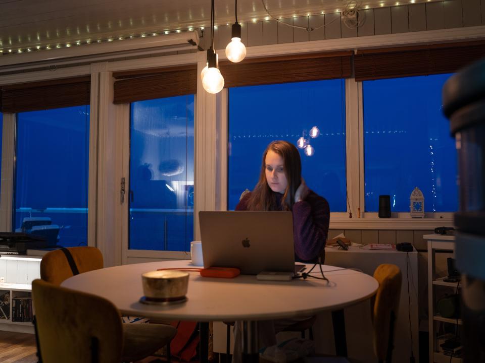 Cecilia Svalbard working laptop