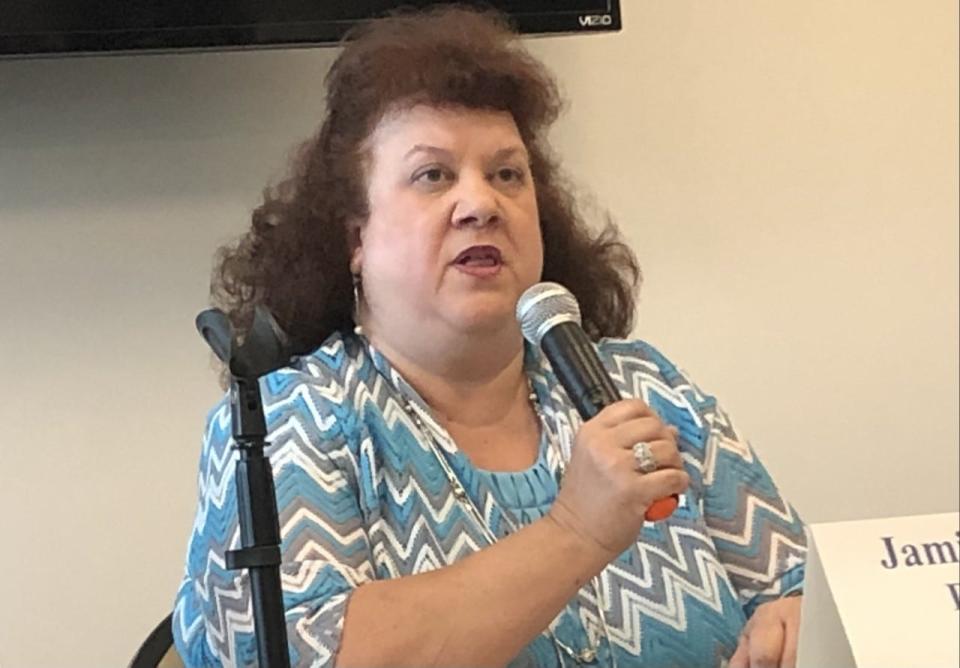 Jamie Haynes, a candidate for Volusia County School Board District 1, responds to a question posed at the League of Women Voters of Volusia County candidates forum on Saturday, Aug. 6, 2022, at The Center in Deltona. She will advance to a runoff with Al Bouie for the seat in November.