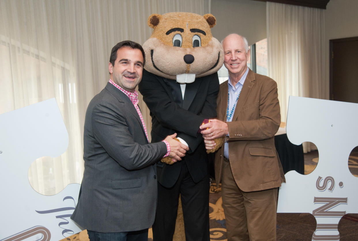 Goldy Gopher was much nicer to these old dudes. (Craig Lassig /AP Images for Noble House Hotels & Resorts)