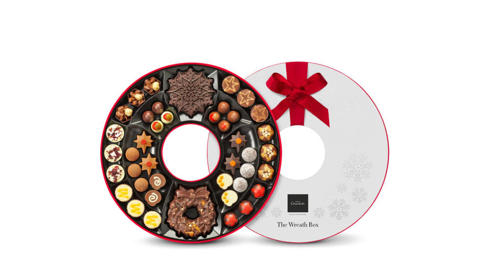 <p><em><a rel="nofollow noopener" href="http://www.hotelchocolat.com/uk/the-wreath-box.html#start=4" target="_blank" data-ylk="slk:Hotel Chocolat, £40;elm:context_link;itc:0;sec:content-canvas" class="link ">Hotel Chocolat, £40</a></em> </p>