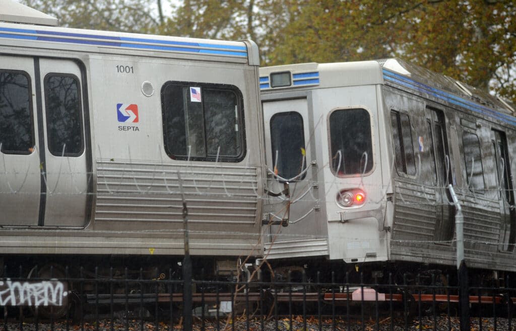 SEPTA (Southeastern Pennsylvania Transit Authority) trains at Frankford terminal remain idle as Hurricane Sandy approaches October 29, 2012 in Philadelphia, Pennsylvania. (Photo by William Thomas Cain/Getty Images)