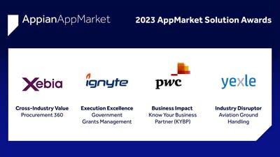 The 2023 Appian AppMarket Solution Award winners are Xebia, Ignyte, PwC, and Yexle.