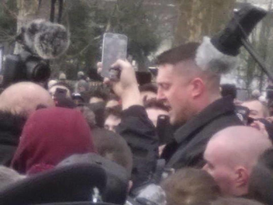 Tommy Robinson could be seen but barely heard (Dev Maitra)