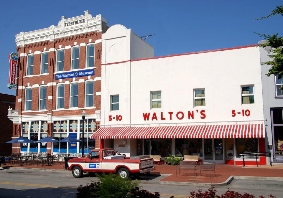 <p>The original Walton's 5&10 is now home to <a href="https://www.walmartmuseum.com" rel="nofollow noopener" target="_blank" data-ylk="slk:The Walmart Museum;elm:context_link;itc:0;sec:content-canvas" class="link ">The Walmart Museum</a>, which houses a Walmart exhibit, the original store, and the retro-themed Spark Café Soda Fountain.</p><p>Photo: Courtesy of Walmart</p>