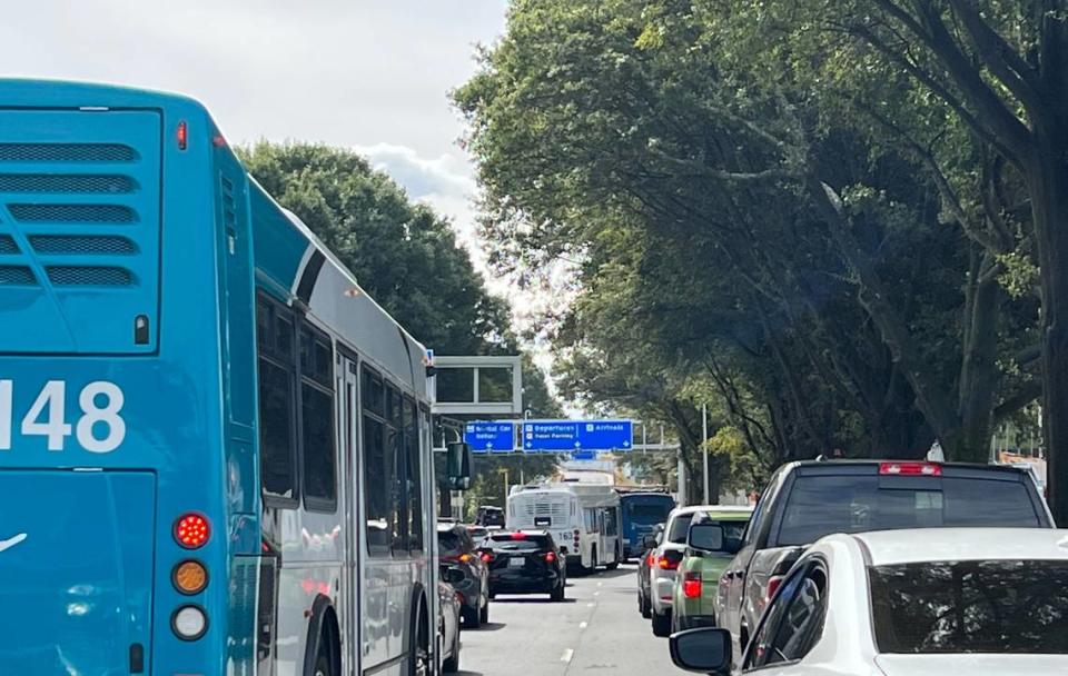 Charlotte Airport’s shuttle buses that take passengers from the parking lot to departures and arrivals are being re-routed to make the lines at the airport move more efficiently, according to a spokesperson.