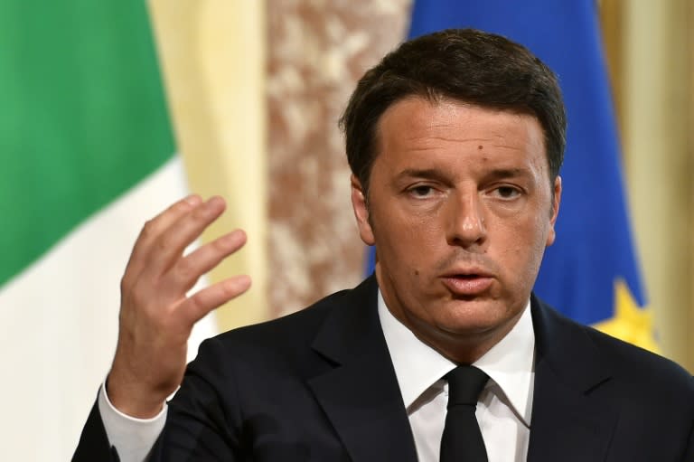 Italian Prime Minister Matteo Renzi answers questions during a press conference at the Chigi Palace in Rome, on April 7, 2016