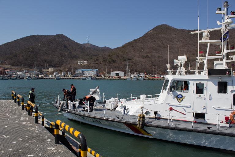 A South Korean coastguard cutter arrives at the country's northernmost island of Baengnyeong