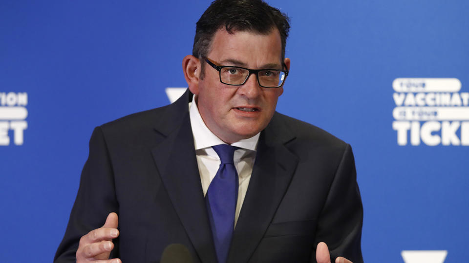 Victorian Premier Daniel Andrews, pictured here speaking to the media in Melbourne.