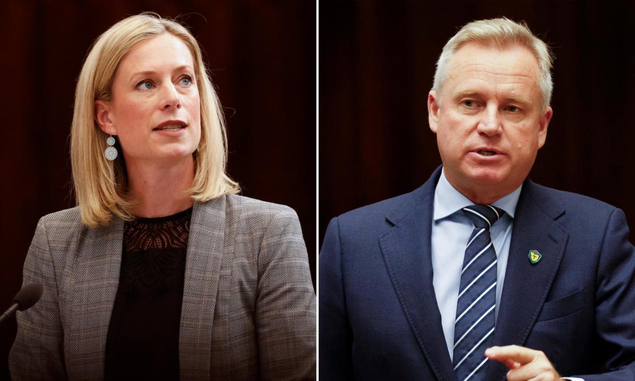 <span>The Tasmanian opposition leader, Rebecca White, and the premier, Jeremy Rockliff, at Parliament House in Hobart.</span><span>Photograph: Rob Blakers/AAP</span>