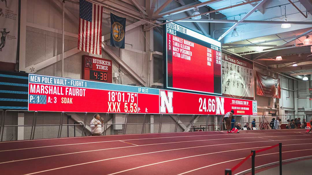  One of the new LED ribbons at the Devany Sports Center at University of Nebraska. . 