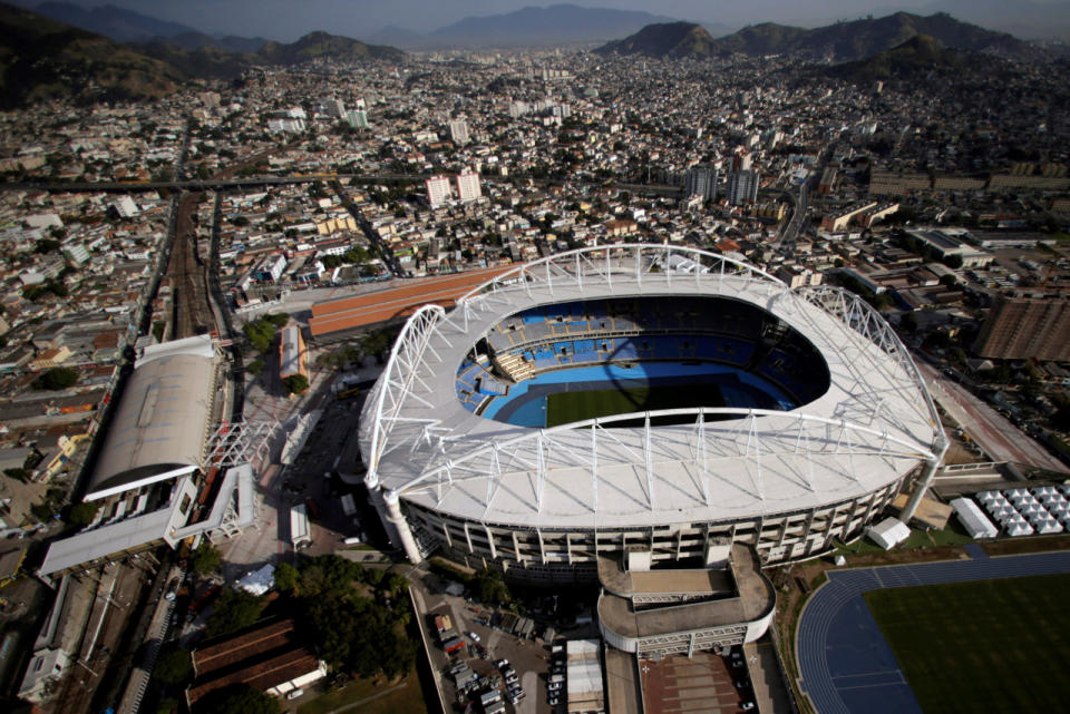 An aerial view of the Olympic Stadium in Rio de Janeiro, Brazil, less than two weeks before the start of the Rio 2016 Olympic Games.