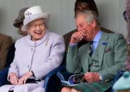 <p>The late Queen Elizabeth II and Charles watching the children's sack race as they attend the 2012 Braemar Highland Gathering at The Princess Royal & Duke of Fife Memorial Park in Braemar, Scotland</p>