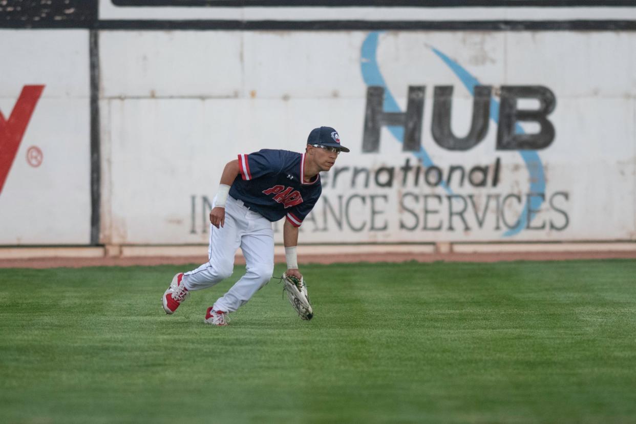 Colorado State University Pueblo's Brock Rodrigues fields a ball  during the Pack the Park game against Colorado Mesa on Saturday May 8, 2021.