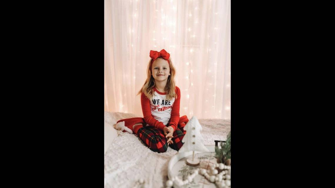 A family photo of 7-year-old Athena Strand, who authorities say was kidnapped and killed by a FedEx driver in Wise County, Texas.